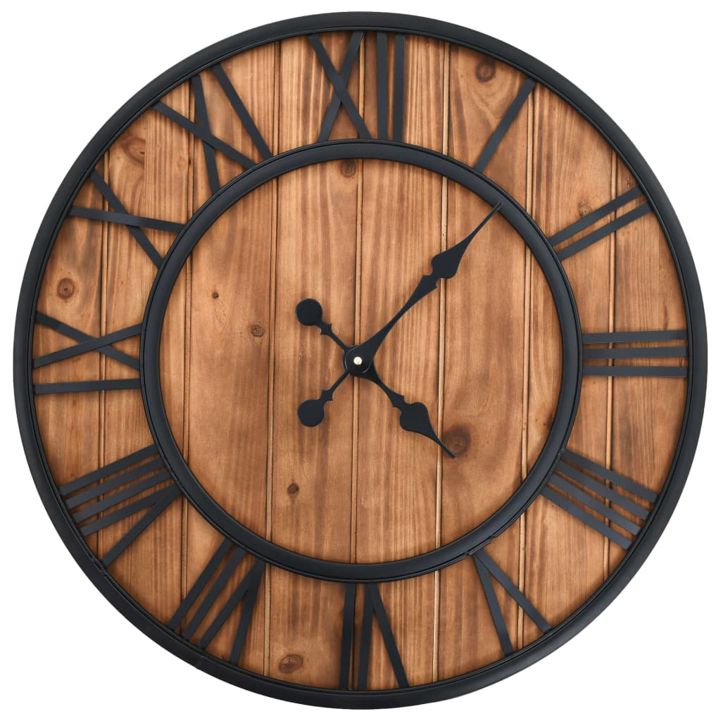 50646 vidaXL Vintage Wall Clock with Quartz Movement Wood and Metal 60 cm XXL