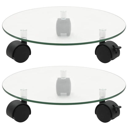 245691 vidaXL Plant Rollers 2 pcs Tempered Glass 28 cm Round