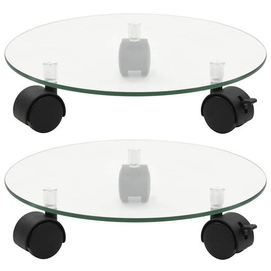 245691 vidaXL Plant Rollers 2 pcs Tempered Glass 28 cm Round