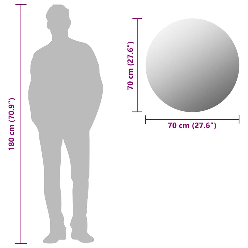 vidaXL Wall Mirror 70 cm Round Glass