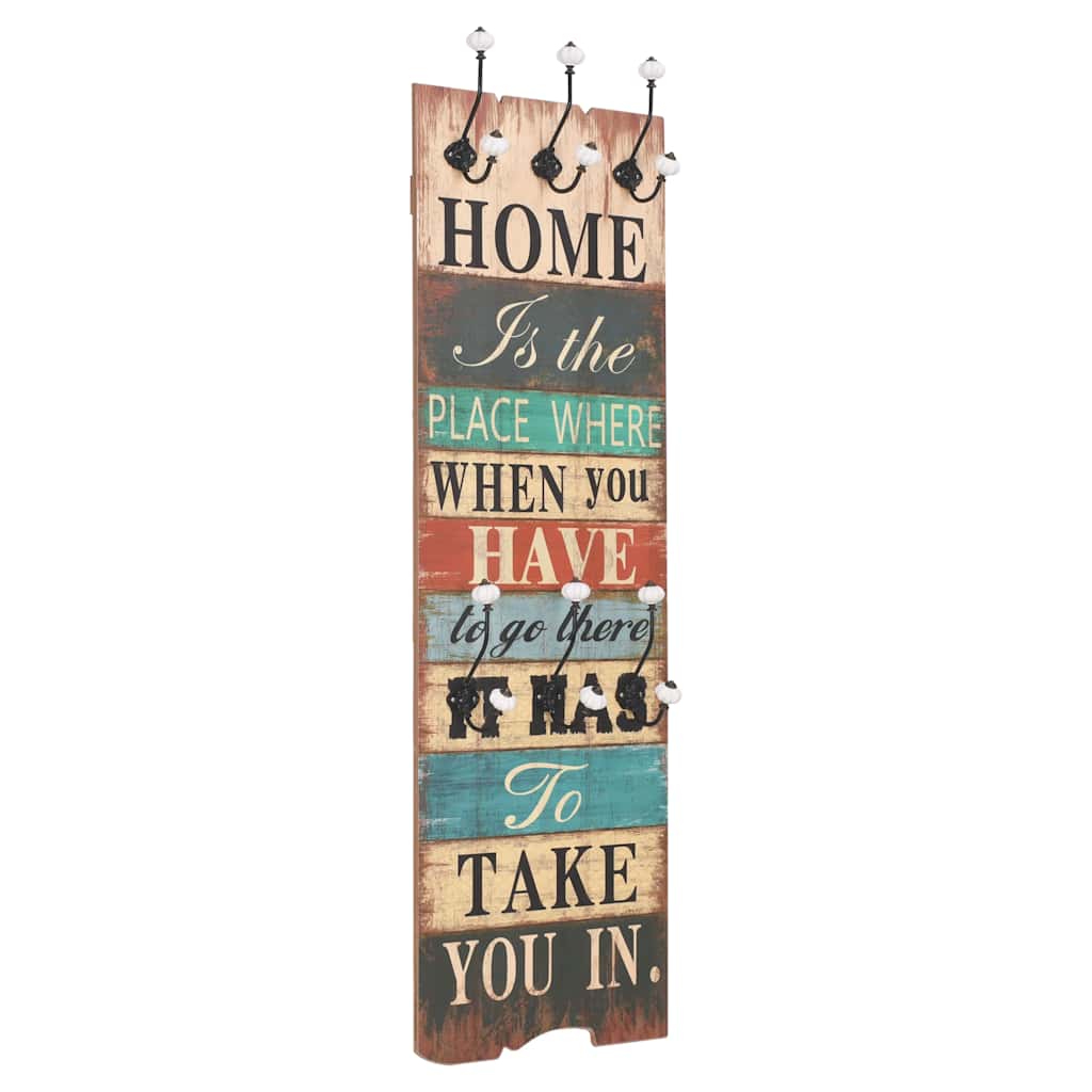 vidaXL Wall-mounted Coat Rack with 6 Hooks 120x40 cm "HOME IS