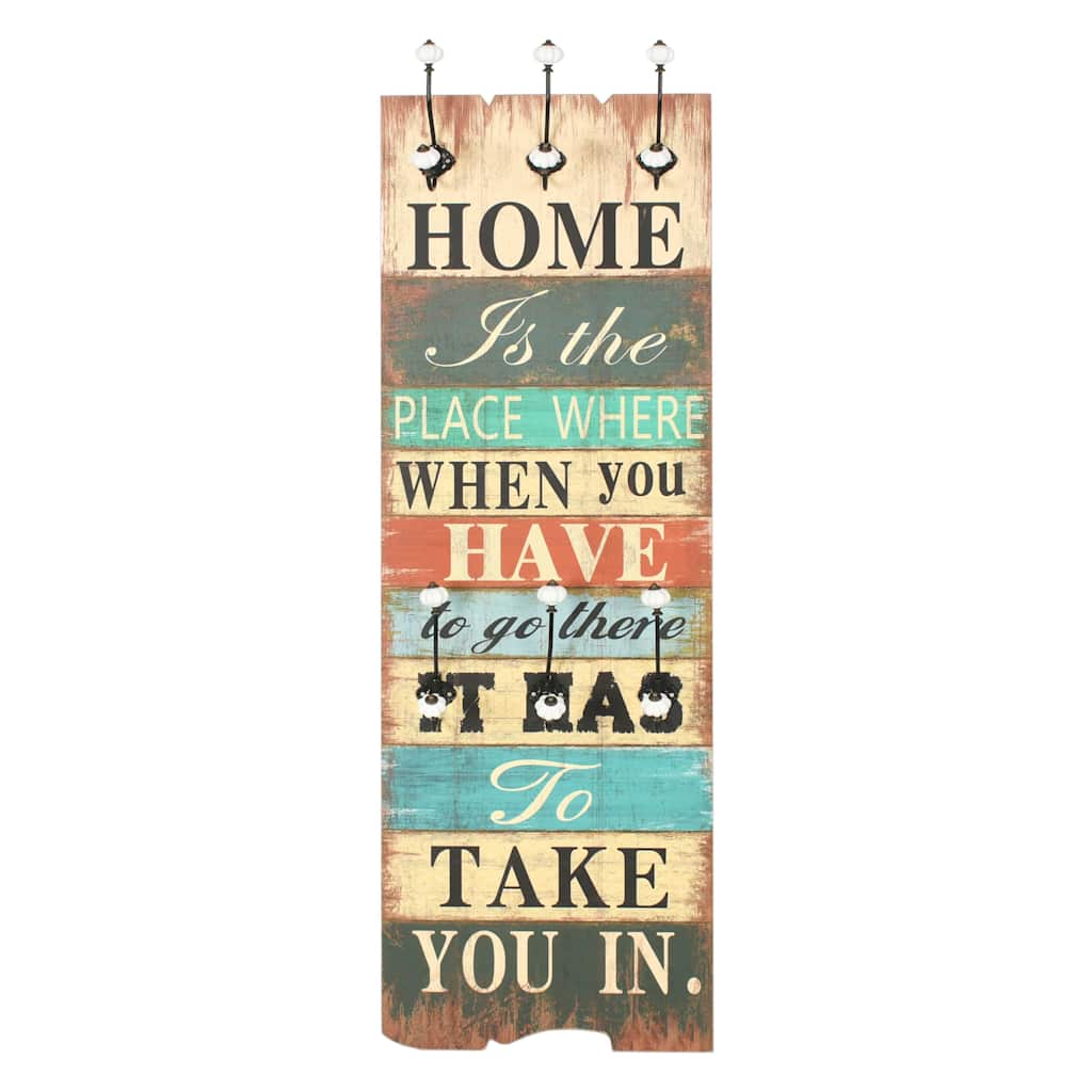vidaXL Wall-mounted Coat Rack with 6 Hooks 120x40 cm "HOME IS