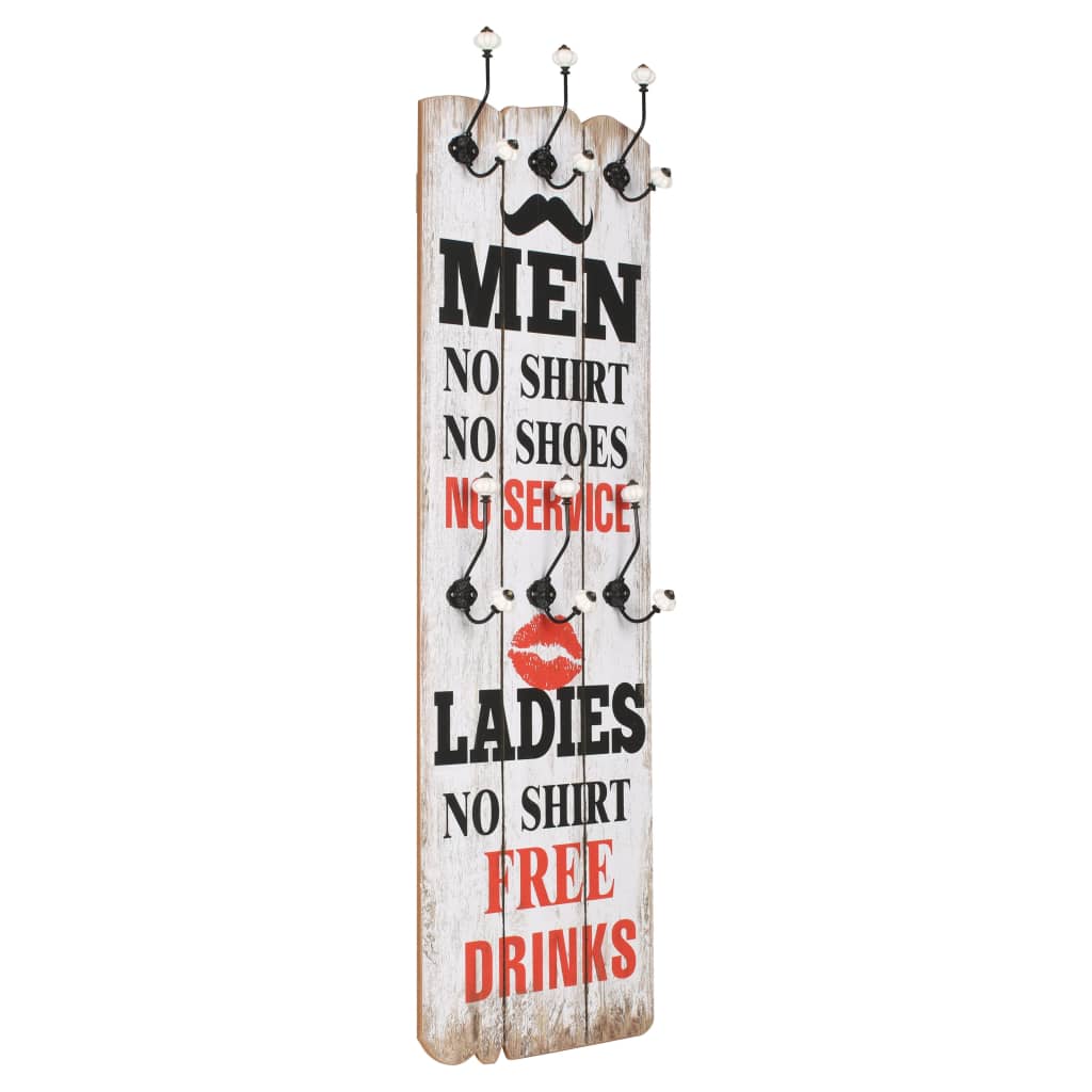 245852 vidaXL Wall-mounted Coat Rack with 6 Hooks 120x40 cm "MEN LADIES