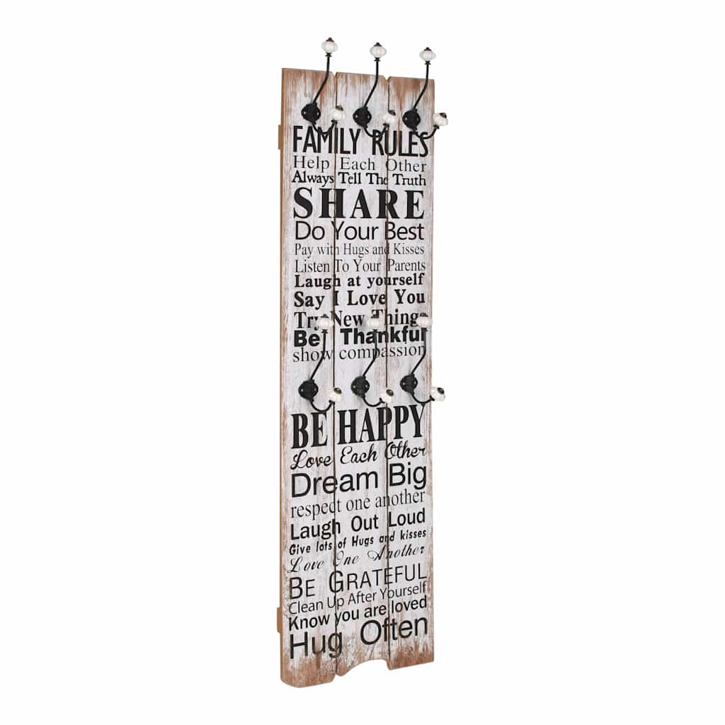 vidaXL Wall-mounted Coat Rack with 6 Hooks 120x40 cm "FAMILY RULES