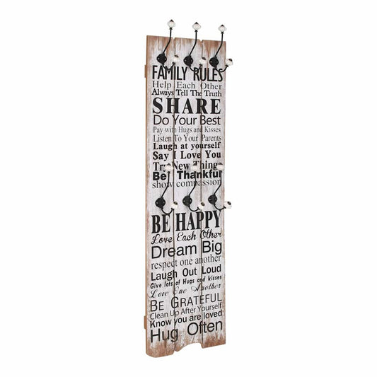 vidaXL Wall-mounted Coat Rack with 6 Hooks 120x40 cm "FAMILY RULES