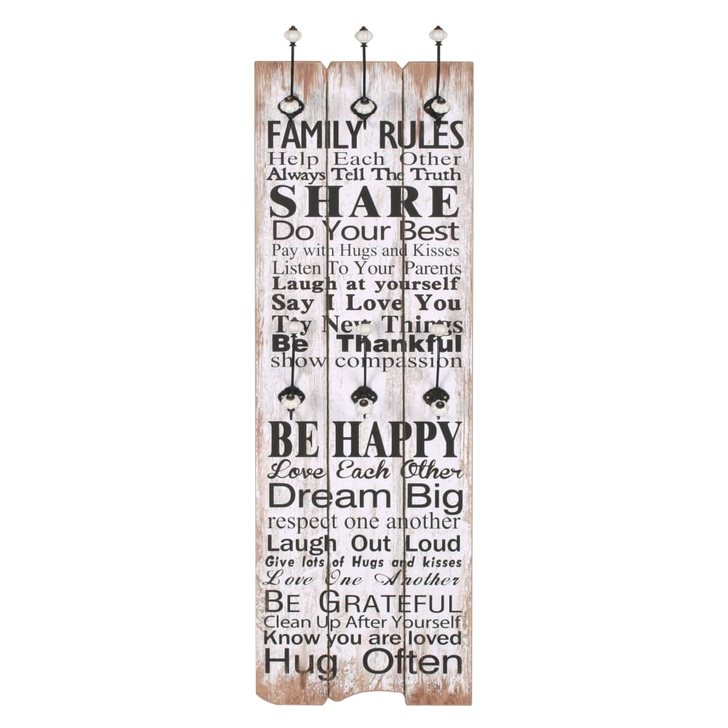 vidaXL Wall-mounted Coat Rack with 6 Hooks 120x40 cm FAMILY RULES