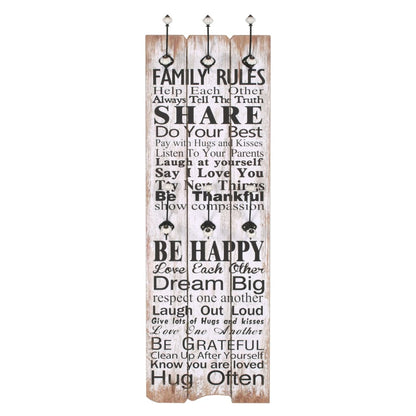 vidaXL Wall-mounted Coat Rack with 6 Hooks 120x40 cm FAMILY RULES