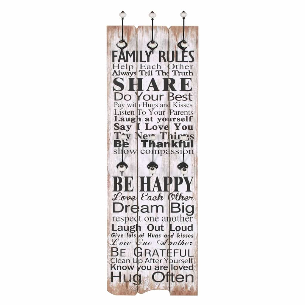 vidaXL Wall-mounted Coat Rack with 6 Hooks 120x40 cm "FAMILY RULES