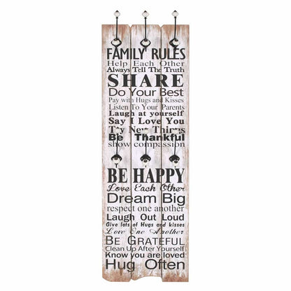 vidaXL Wall-mounted Coat Rack with 6 Hooks 120x40 cm "FAMILY RULES