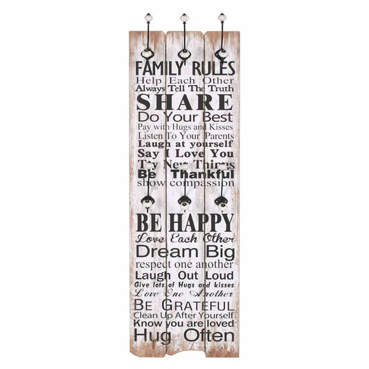 vidaXL Wall-mounted Coat Rack with 6 Hooks 120x40 cm "FAMILY RULES
