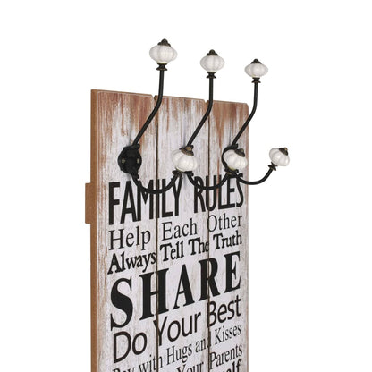 vidaXL Wall-mounted Coat Rack with 6 Hooks 120x40 cm "FAMILY RULES