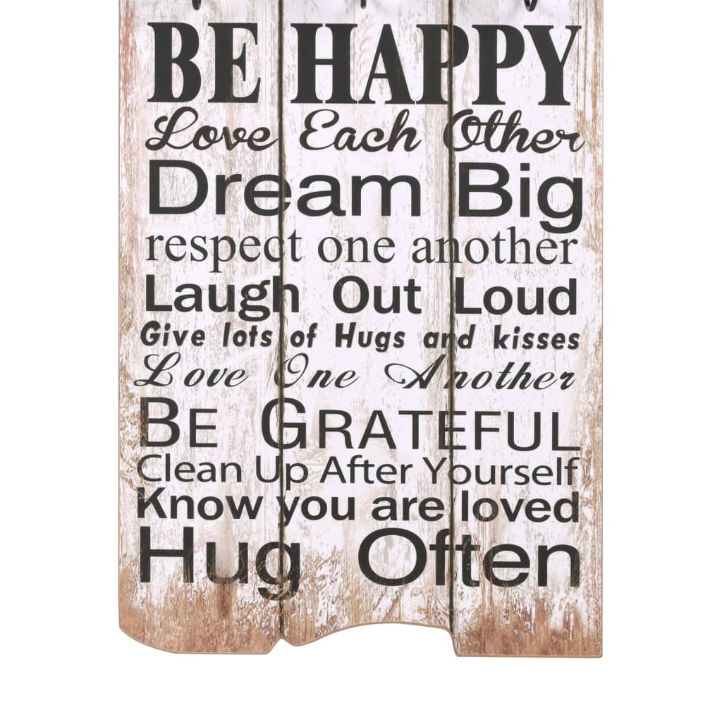 vidaXL Wall-mounted Coat Rack with 6 Hooks 120x40 cm "FAMILY RULES