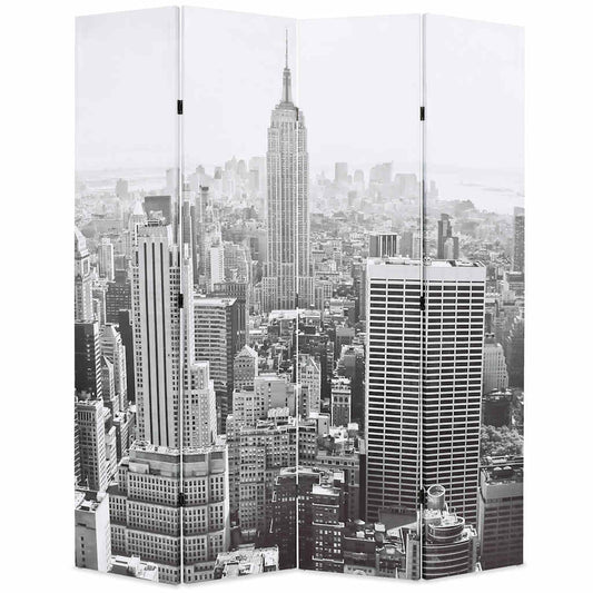 vidaXL Folding Room Divider 160x170 cm New York by Day Black and White