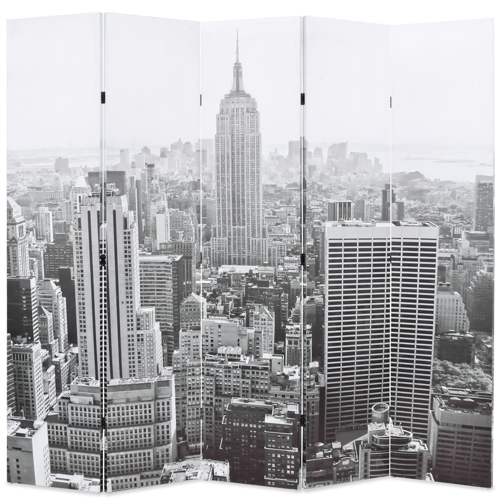 vidaXL Folding Room Divider 200x170 cm New York by Day Black and White