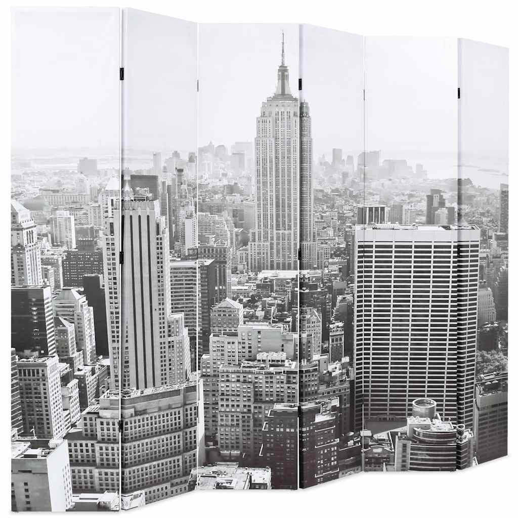 vidaXL Folding Room Divider 228x170 cm New York by Day Black and White
