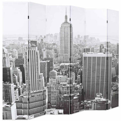 vidaXL Folding Room Divider 228x170 cm New York by Day Black and White
