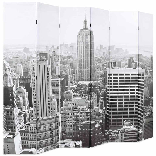 vidaXL Folding Room Divider 228x170 cm New York by Day Black and White