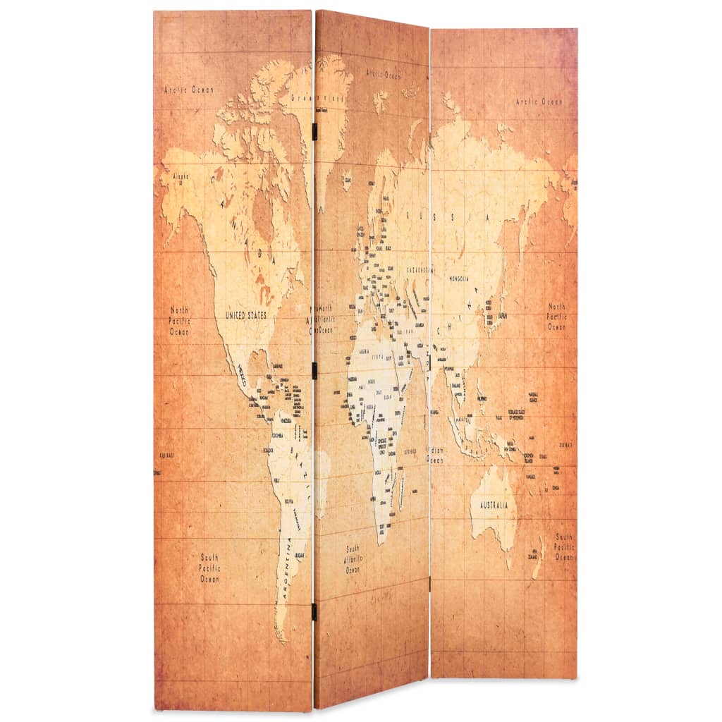 vidaXL Folding Room Divider 120x170 cm World Map Yellow