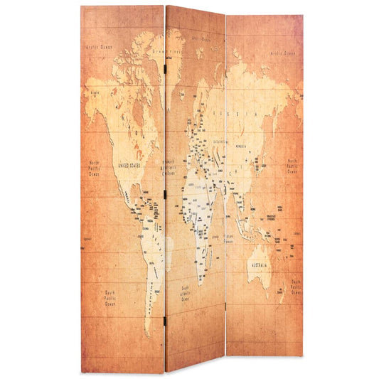 vidaXL Folding Room Divider 120x170 cm World Map Yellow