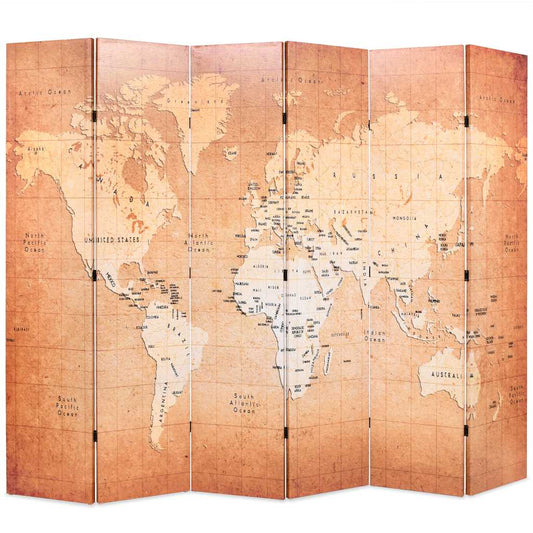 vidaXL Folding Room Divider 228x170 cm World Map Yellow