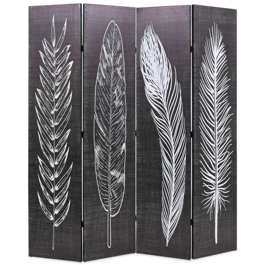vidaXL Folding Room Divider 160x170 cm Feathers Black and White