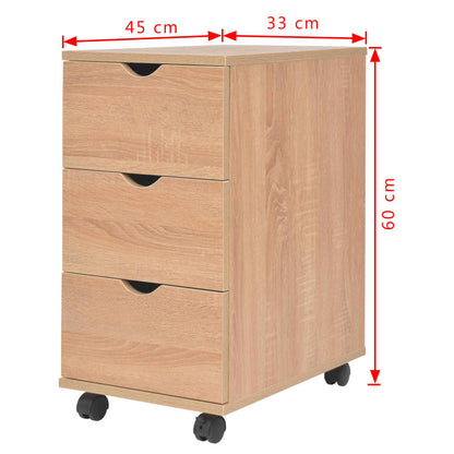 vidaXL Drawer Unit | Oak | Engineered wood, Plastic | 33 x 45 x 60 cm | Rollable