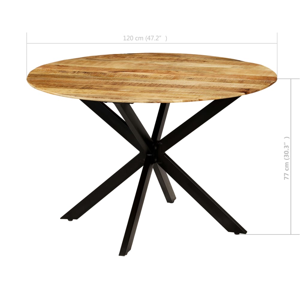 vidaXL Dining Table Solid Rough Mango Wood and Steel 120x77 cm