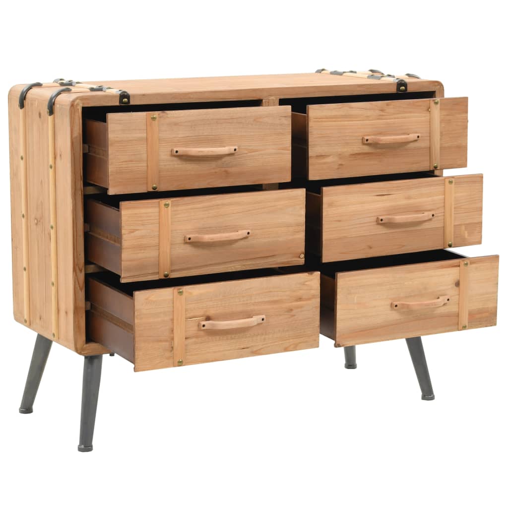 vidaXL Drawer Cabinet | Natural wood | Solid fir wood, MDF, steel | 91x35x73cm