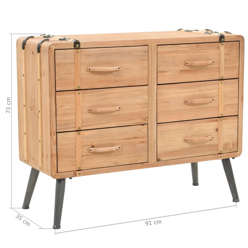 vidaXL Drawer Cabinet | Natural wood | Solid fir wood, MDF, steel | 91x35x73cm