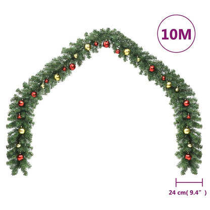 246407 vidaXL Christmas Garland Decorated with Baubles and LED Lights 10 m