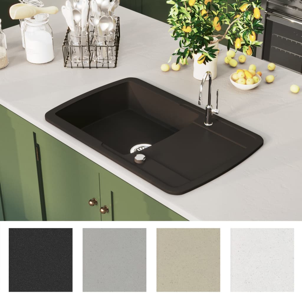 vidaXL Granite Kitchen Sink Single Basin Black
