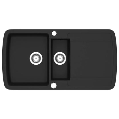 vidaXL Granite Kitchen Sink Double Basin Black