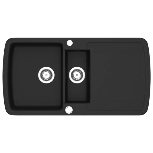 vidaXL Granite Kitchen Sink Double Basin Black