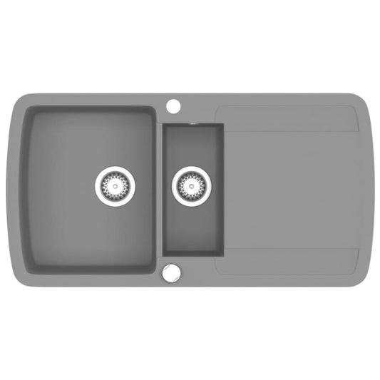 vidaXL Granite Kitchen Sink Double Basin Grey
