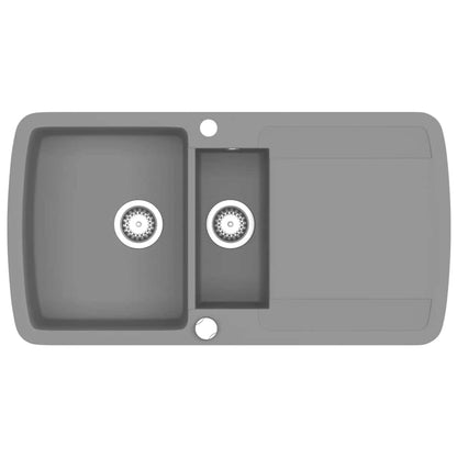 vidaXL Granite Kitchen Sink Double Basin Grey