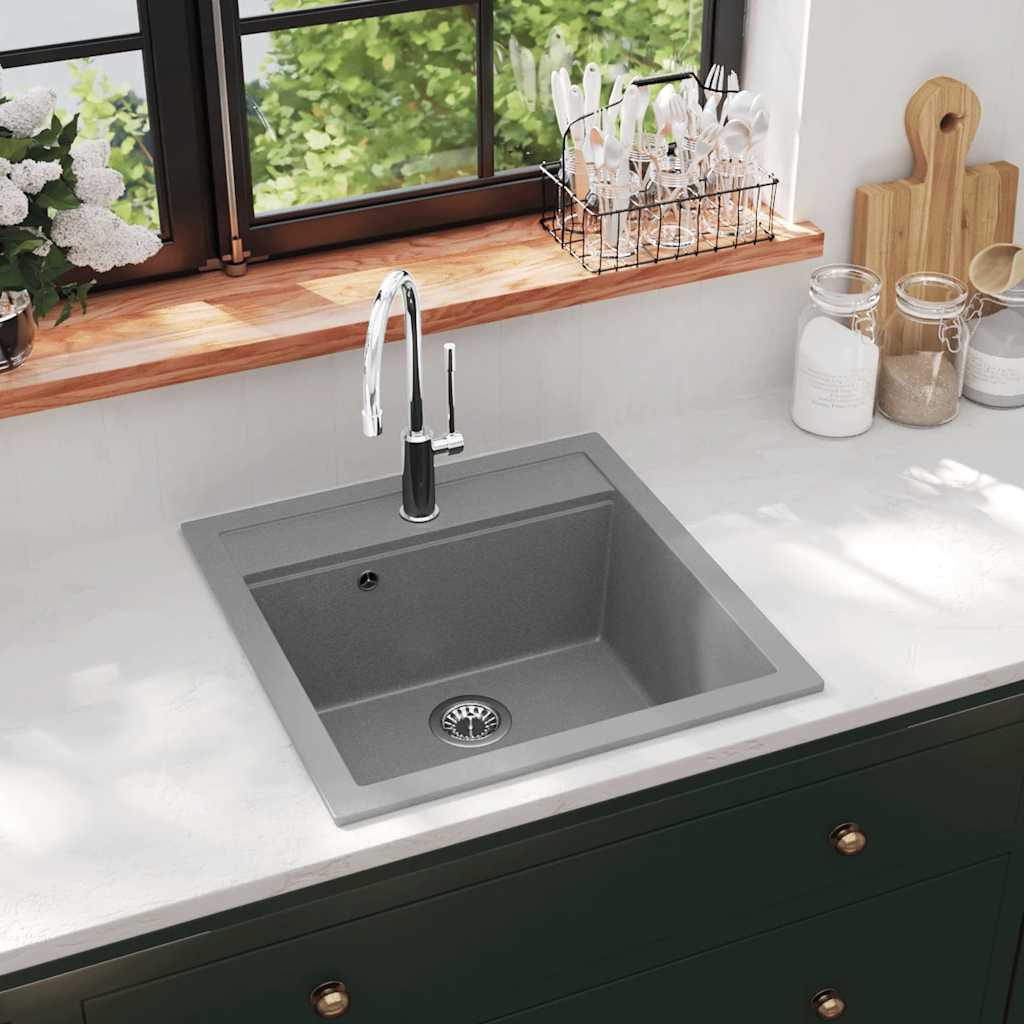 vidaXL Granite Kitchen Sink Single Basin Grey