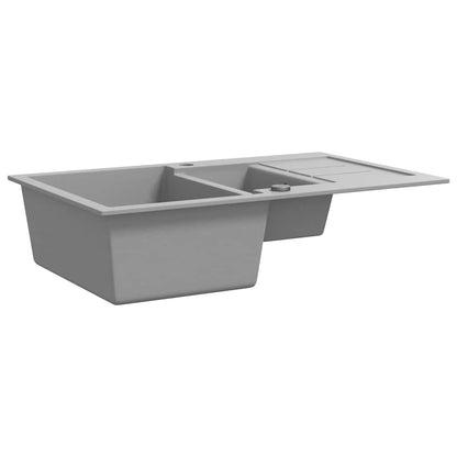 vidaXL Granite Kitchen Sink Double Basin Grey