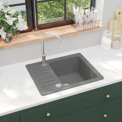 vidaXL Granite Kitchen Sink Single Basin Grey