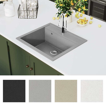 vidaXL Granite Kitchen Sink Single Basin Grey