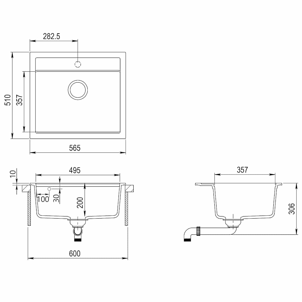 vidaXL Granite Kitchen Sink Single Basin Grey