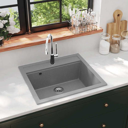 vidaXL Granite Kitchen Sink Single Basin Grey