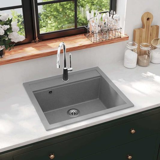 vidaXL Granite Kitchen Sink Single Basin Grey