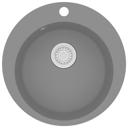vidaXL Granite Kitchen Sink Single Basin Round Grey