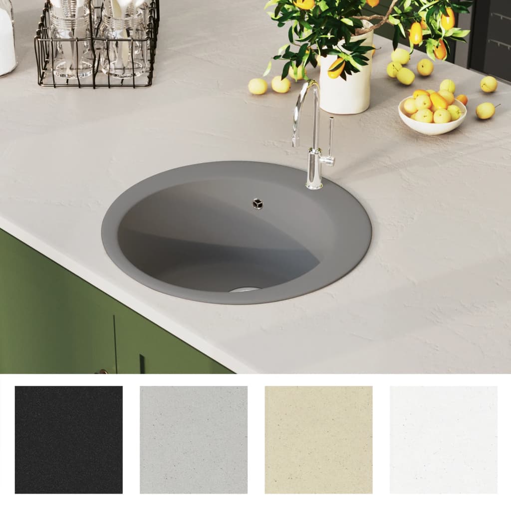 vidaXL Granite Kitchen Sink Single Basin Round Grey