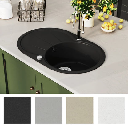 vidaXL Granite Kitchen Sink Single Basin Oval Black