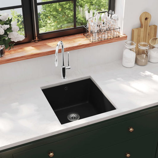 vidaXL Granite Kitchen Sink Single Basin Black