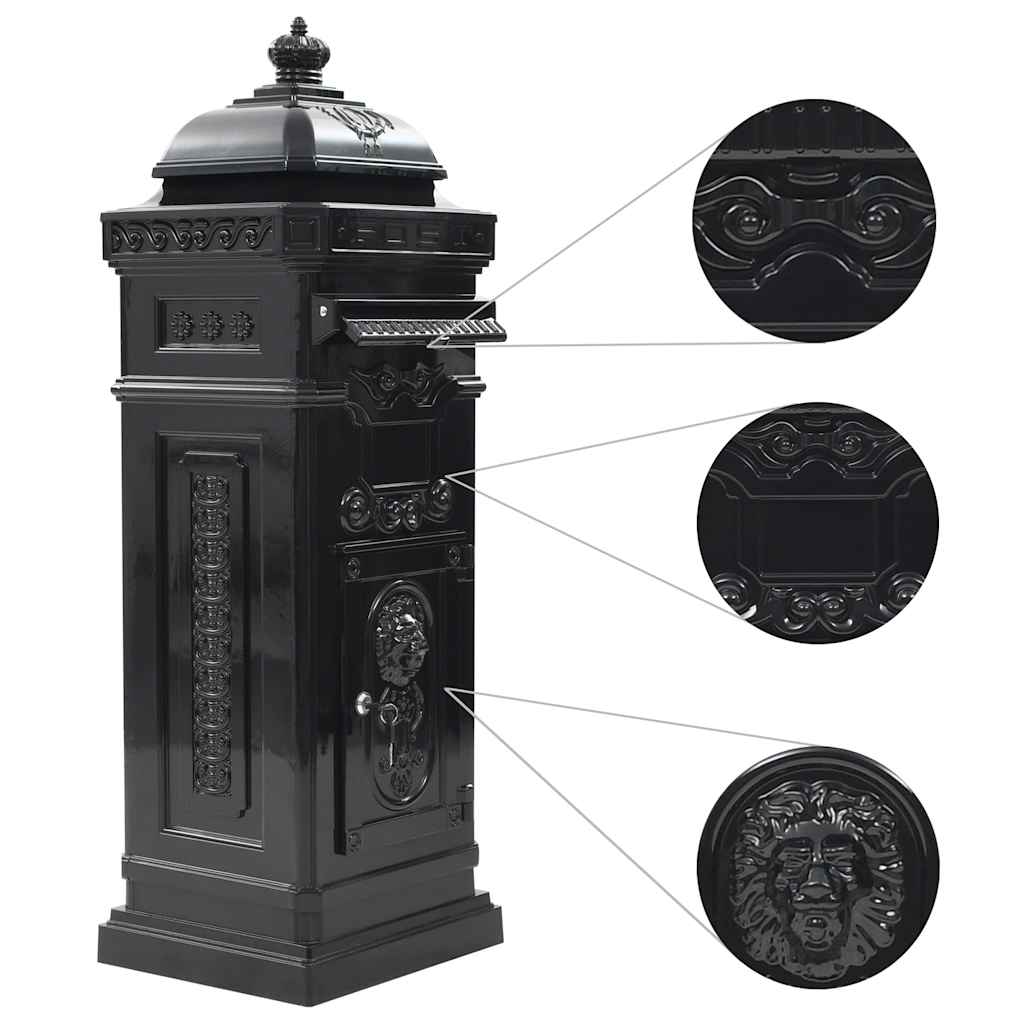 43888 vidaXL Pillar Letterbox Aluminium Vintage Style Rustproof Black