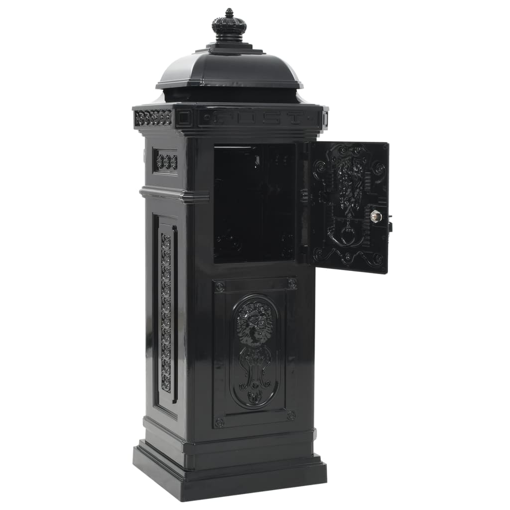 vidaXL Pillar Letterbox Aluminium Vintage Style Rustproof Black