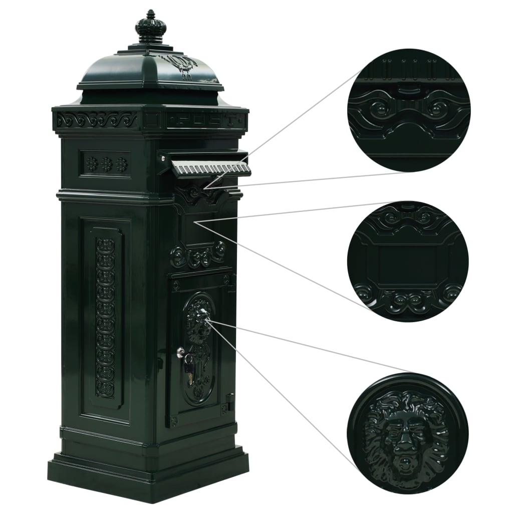 43890 vidaXL Pillar Letterbox Aluminium Vintage Style Rustproof Green