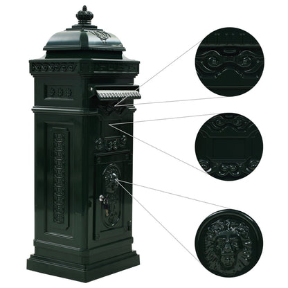 43890 vidaXL Pillar Letterbox Aluminium Vintage Style Rustproof Green